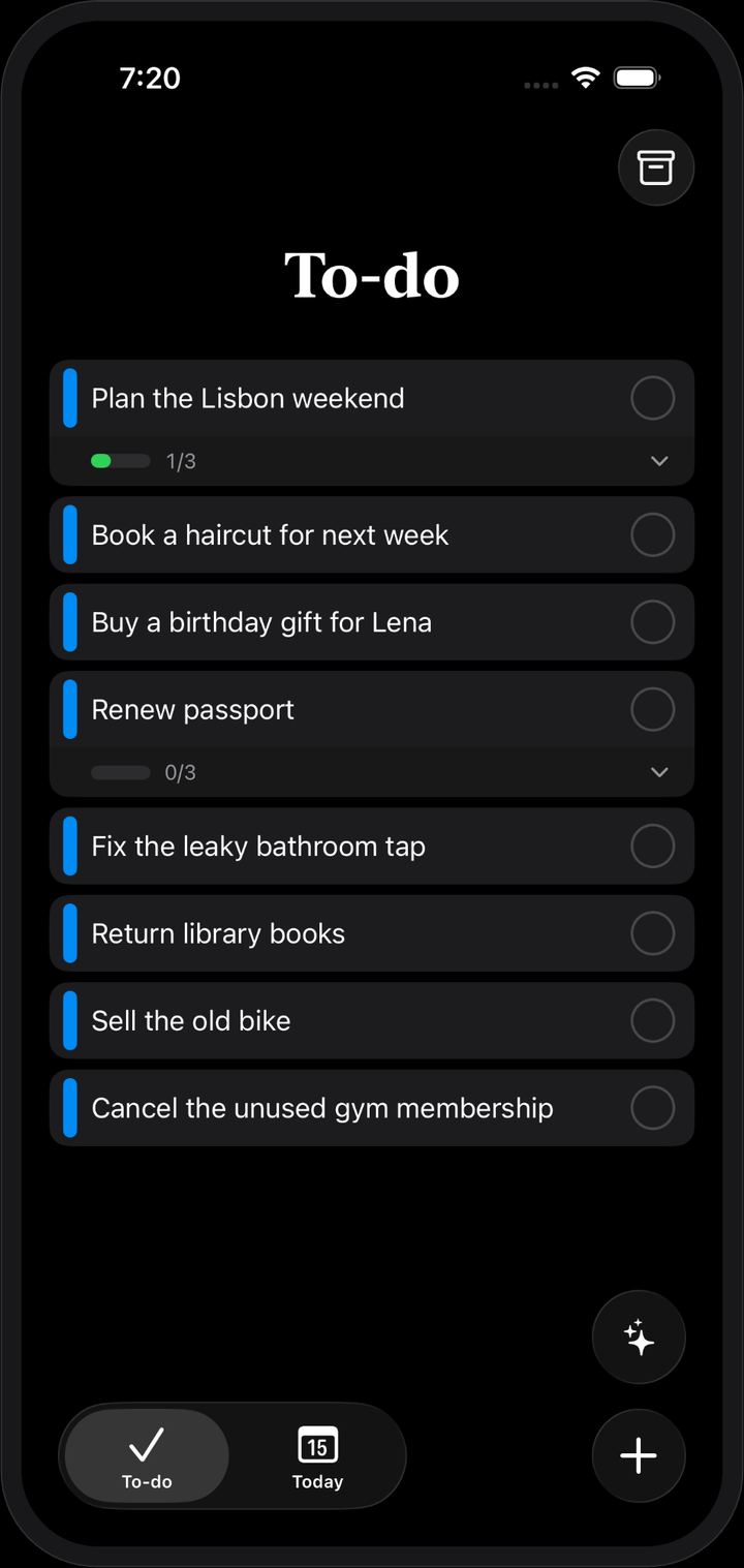 To-do list with subtasks and progress