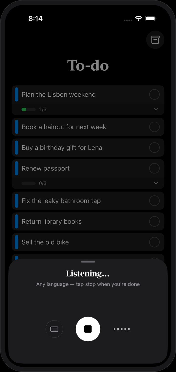 Listening sheet while dictating tasks